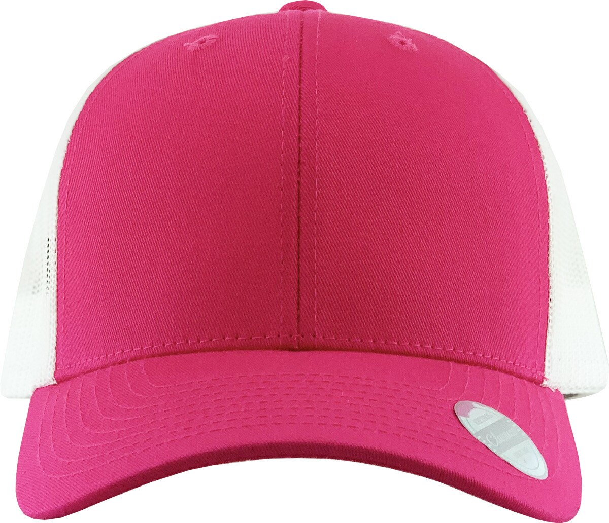 Hot Pink White Two Tone Classic 6 Panel Trucker Mesh Snapback Front View